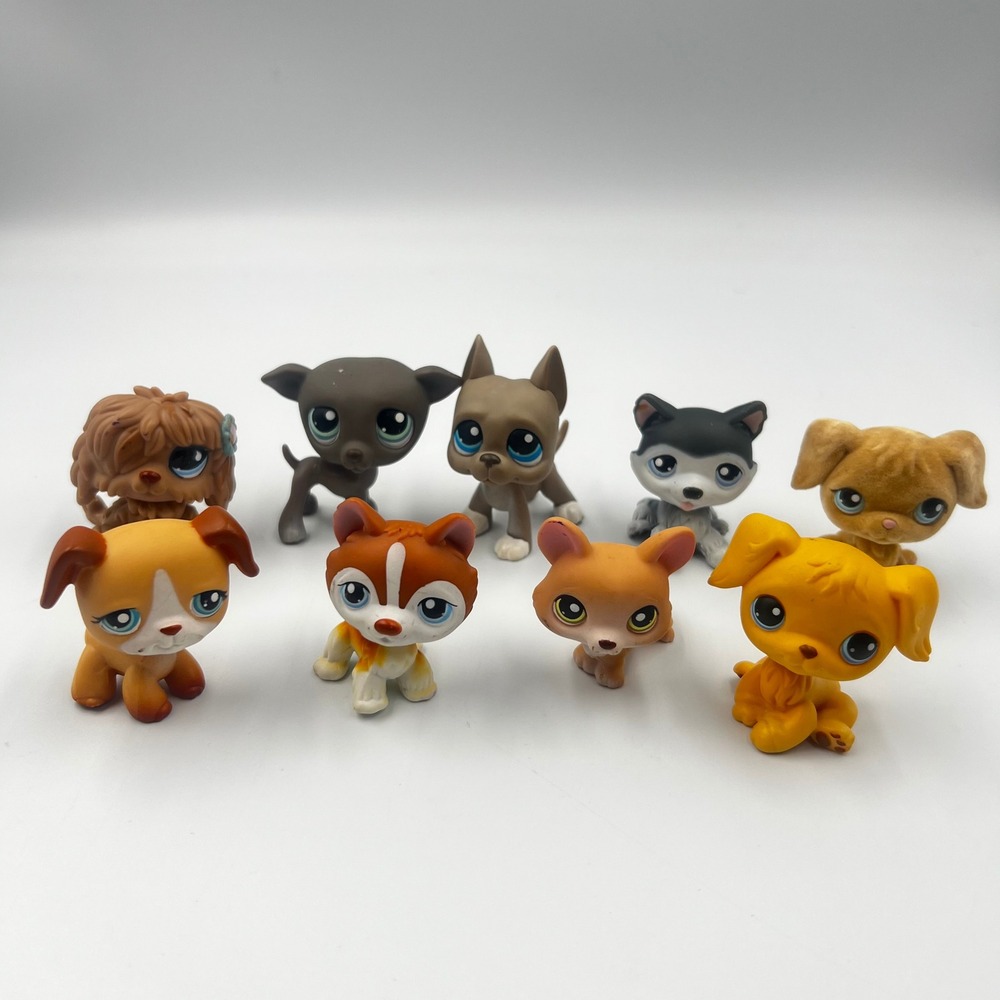 Vintage Hasbro Littlest Pet Shop Dog Lot 9pc Great Dane Husky Chihuahua Boxer
